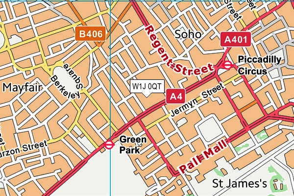 W1J 0QT map - OS VectorMap District (Ordnance Survey)