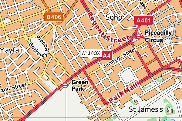 W1J 0QX map - OS VectorMap District (Ordnance Survey)