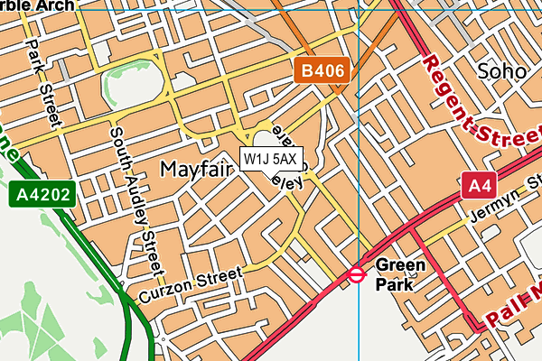 W1J 5AX map - OS VectorMap District (Ordnance Survey)