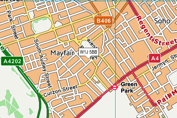 W1J 5BB map - OS VectorMap District (Ordnance Survey)