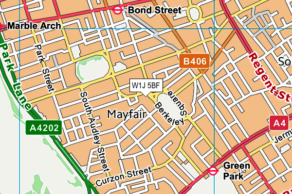 W1J 5BF map - OS VectorMap District (Ordnance Survey)