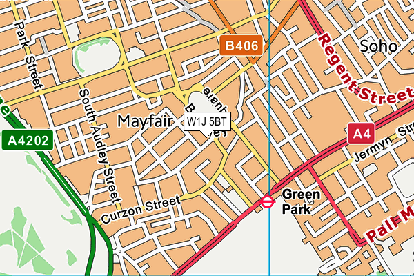 W1J 5BT map - OS VectorMap District (Ordnance Survey)