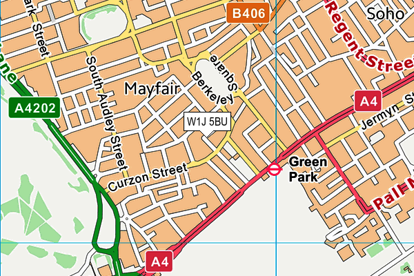 W1J 5BU map - OS VectorMap District (Ordnance Survey)