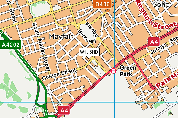 W1J 5HD map - OS VectorMap District (Ordnance Survey)