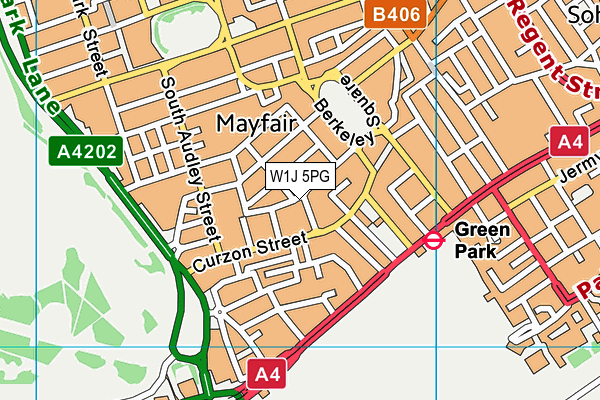 W1J 5PG map - OS VectorMap District (Ordnance Survey)