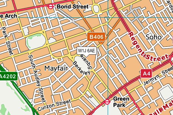 W1J 6AE map - OS VectorMap District (Ordnance Survey)