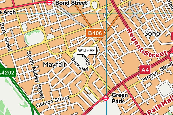 W1J 6AF map - OS VectorMap District (Ordnance Survey)