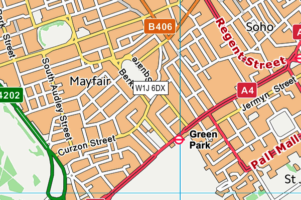 W1J 6DX map - OS VectorMap District (Ordnance Survey)