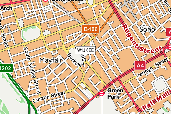 W1J 6EE map - OS VectorMap District (Ordnance Survey)