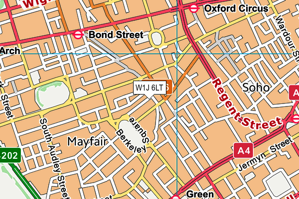 W1J 6LT map - OS VectorMap District (Ordnance Survey)