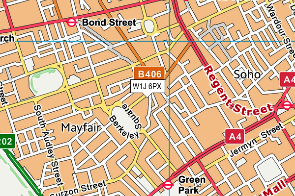 W1J 6PX map - OS VectorMap District (Ordnance Survey)