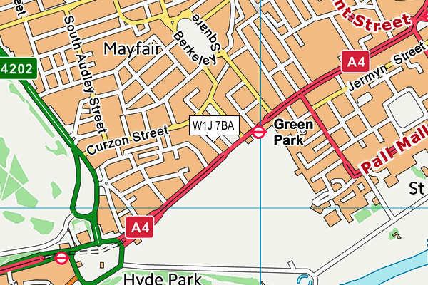 W1J 7BA map - OS VectorMap District (Ordnance Survey)