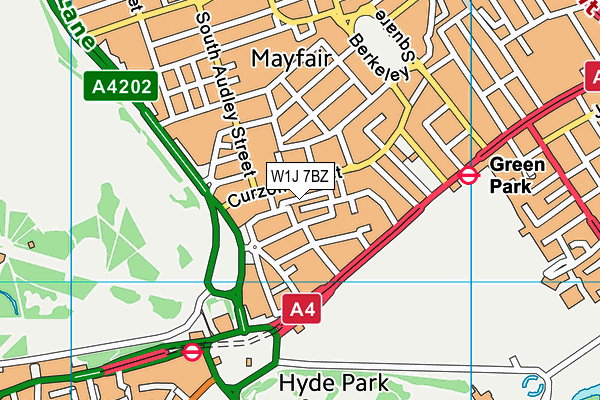 W1J 7BZ map - OS VectorMap District (Ordnance Survey)