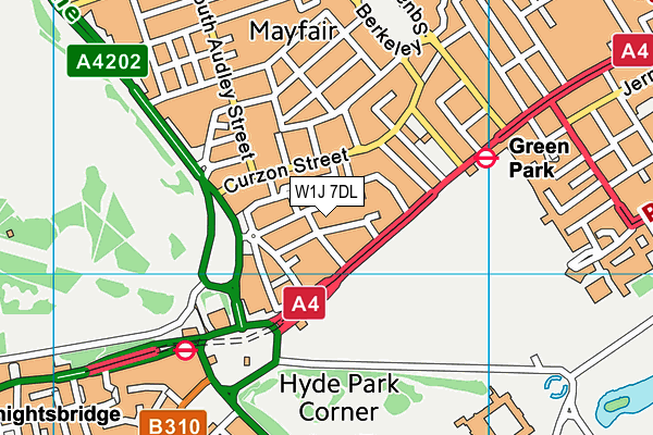 W1J 7DL map - OS VectorMap District (Ordnance Survey)