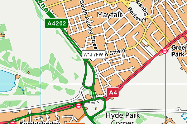 W1J 7FW map - OS VectorMap District (Ordnance Survey)