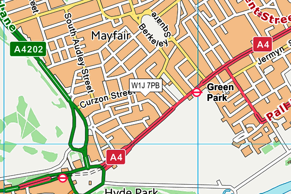 W1J 7PB map - OS VectorMap District (Ordnance Survey)