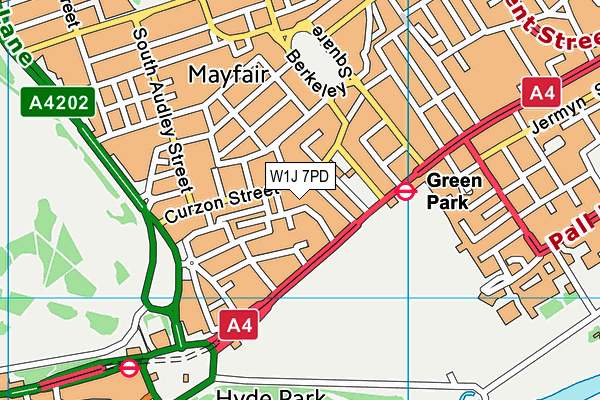 W1J 7PD map - OS VectorMap District (Ordnance Survey)