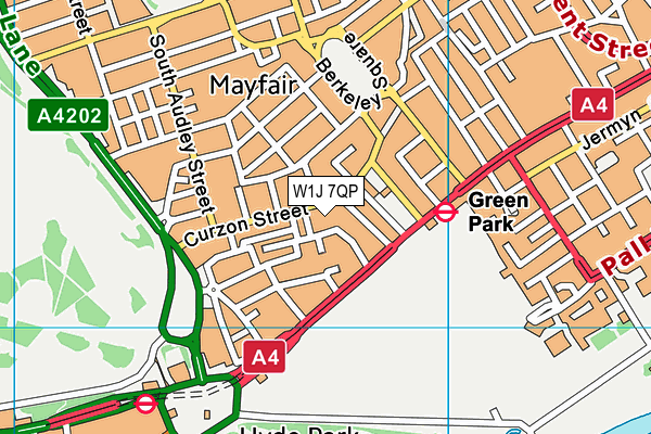 W1J 7QP map - OS VectorMap District (Ordnance Survey)