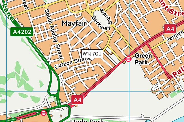 W1J 7QU map - OS VectorMap District (Ordnance Survey)