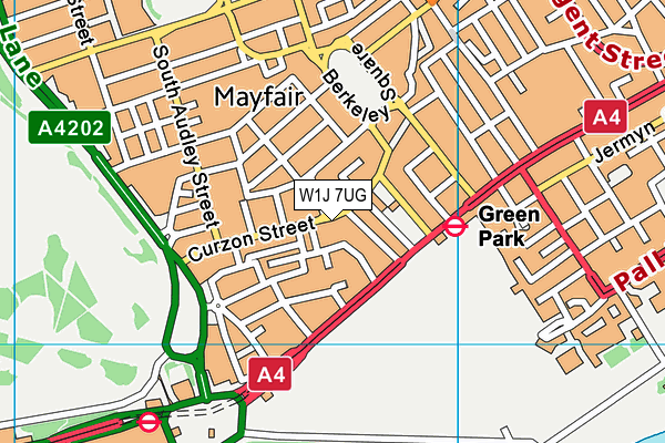 W1J 7UG map - OS VectorMap District (Ordnance Survey)