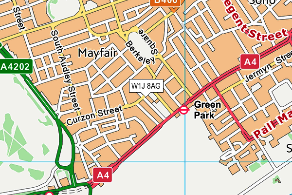 W1J 8AG map - OS VectorMap District (Ordnance Survey)