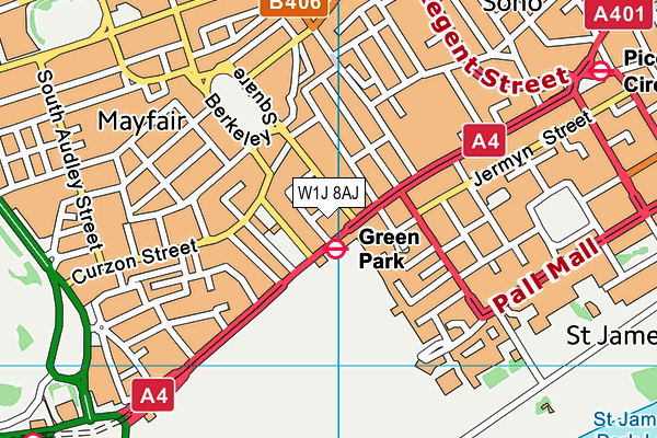 W1J 8AJ map - OS VectorMap District (Ordnance Survey)