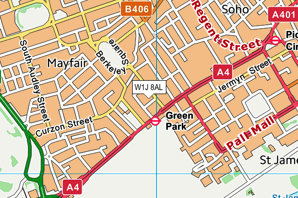 W1J 8AL map - OS VectorMap District (Ordnance Survey)