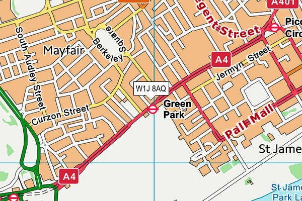 W1J 8AQ map - OS VectorMap District (Ordnance Survey)