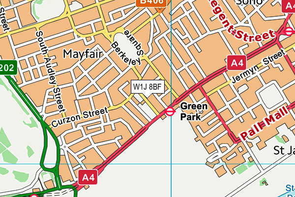 W1J 8BF map - OS VectorMap District (Ordnance Survey)