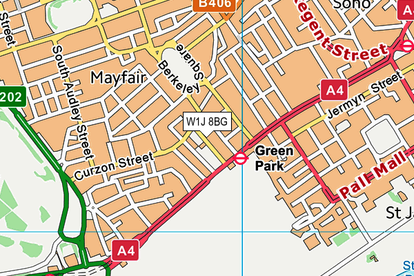 W1J 8BG map - OS VectorMap District (Ordnance Survey)