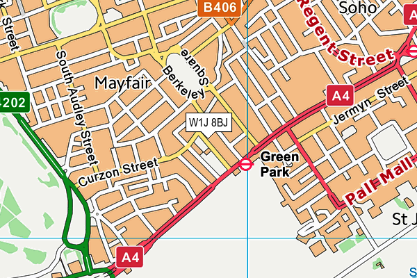 W1J 8BJ map - OS VectorMap District (Ordnance Survey)