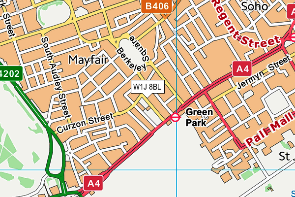 W1J 8BL map - OS VectorMap District (Ordnance Survey)