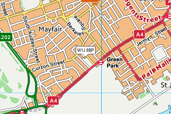 W1J 8BP map - OS VectorMap District (Ordnance Survey)
