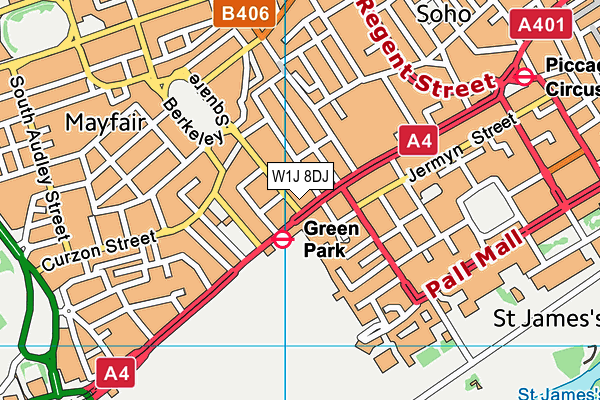 W1J 8DJ map - OS VectorMap District (Ordnance Survey)