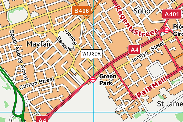 W1J 8DR map - OS VectorMap District (Ordnance Survey)