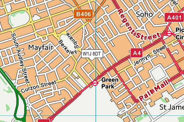 W1J 8DT map - OS VectorMap District (Ordnance Survey)