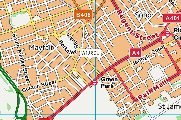 W1J 8DU map - OS VectorMap District (Ordnance Survey)