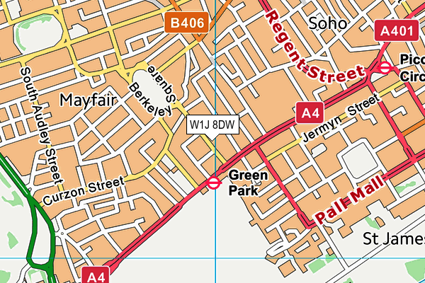 W1J 8DW map - OS VectorMap District (Ordnance Survey)