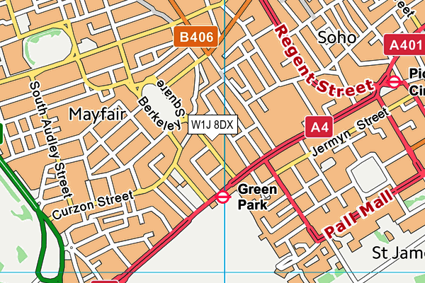 W1J 8DX map - OS VectorMap District (Ordnance Survey)