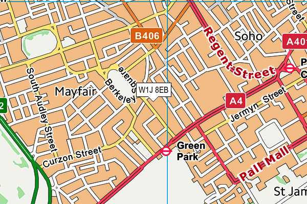 W1J 8EB map - OS VectorMap District (Ordnance Survey)