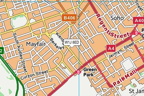 W1J 8ED map - OS VectorMap District (Ordnance Survey)