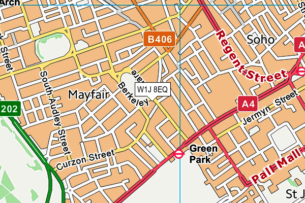 W1J 8EQ map - OS VectorMap District (Ordnance Survey)