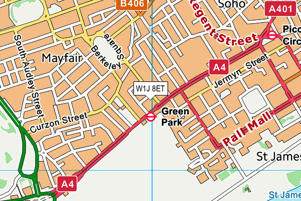 W1J 8ET map - OS VectorMap District (Ordnance Survey)