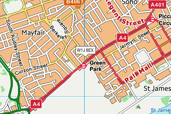 W1J 8EX map - OS VectorMap District (Ordnance Survey)