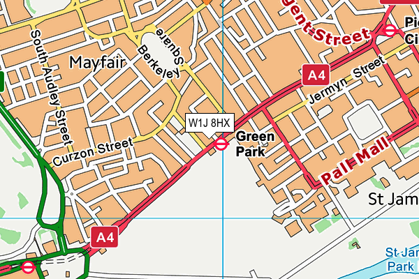 W1J 8HX map - OS VectorMap District (Ordnance Survey)