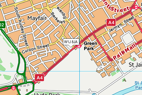 W1J 8JA map - OS VectorMap District (Ordnance Survey)