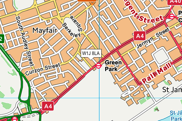 W1J 8LA map - OS VectorMap District (Ordnance Survey)