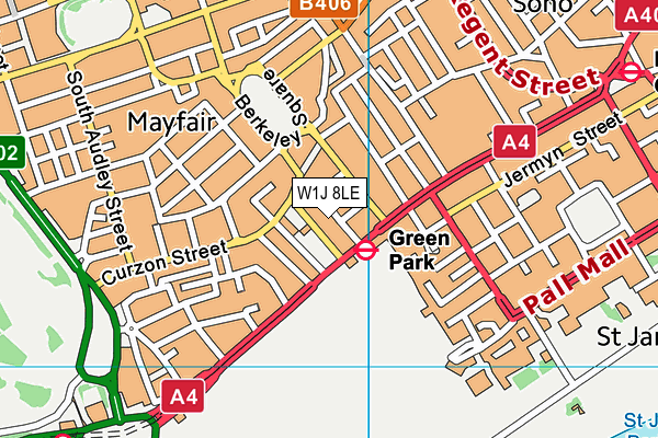 W1J 8LE map - OS VectorMap District (Ordnance Survey)