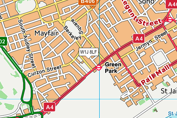 W1J 8LF map - OS VectorMap District (Ordnance Survey)