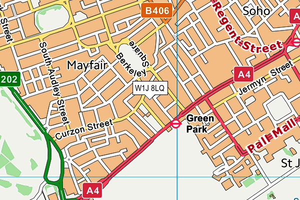 W1J 8LQ map - OS VectorMap District (Ordnance Survey)